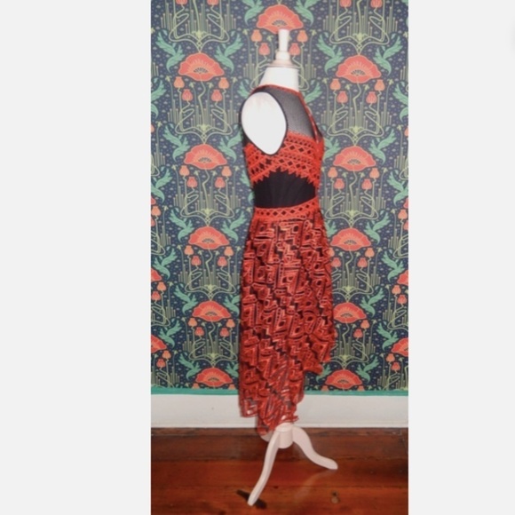 Jonathan Simkhai Red Black Lace High Low Party Cocktail Dress Nwt 6 - Picture 7 of 8